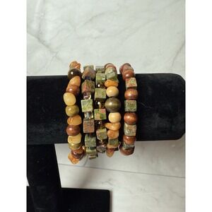 set of 5 stone, jasper beaded bracelets handmade‎